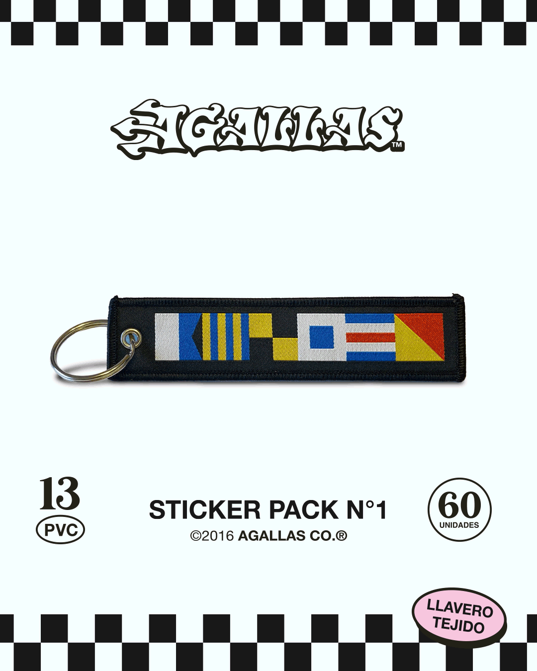 Presentación animada del Sticker Pack N°1: 13 stickers de PVC y llavero tejido