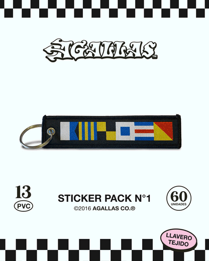 Presentación animada del Sticker Pack N°1: 13 stickers de PVC y llavero tejido
